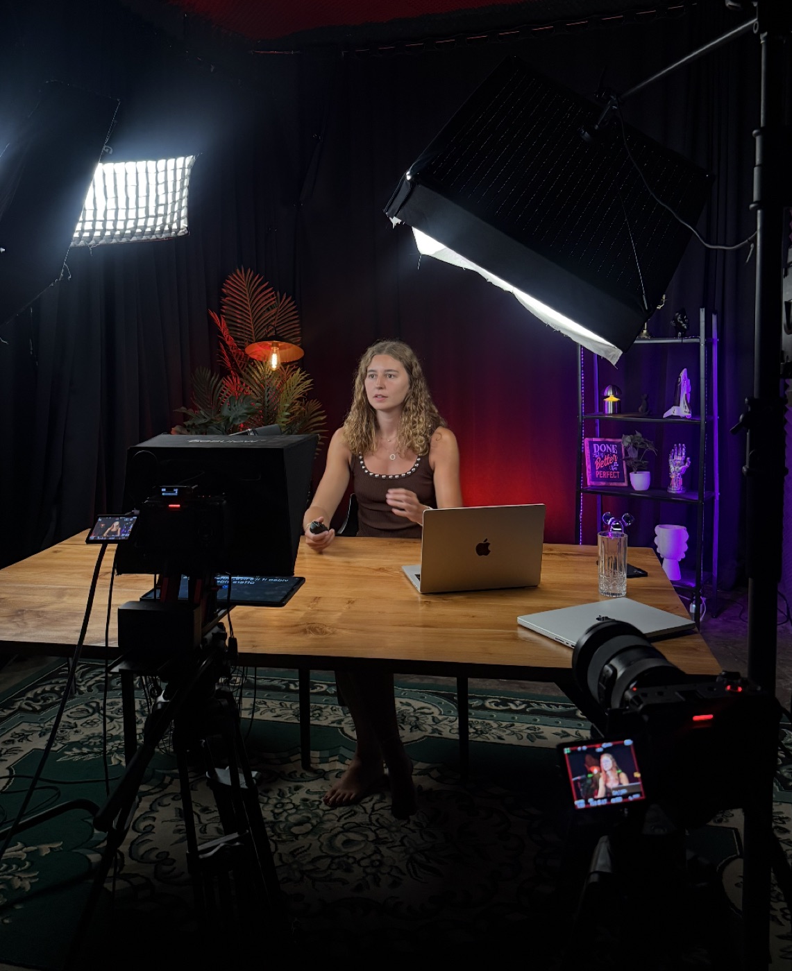 Lena at her desk in her recording studio